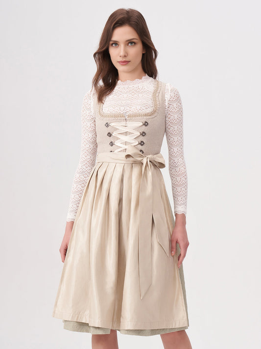 Damen Beige Zwei verdeckte Eingriffstaschen Floralem Muster Dirndl KATHARINA