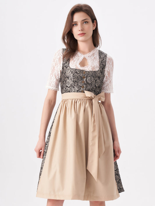 Damen Gelb Zwei verdeckte Eingriffstaschen Floralem Muster Dirndl NADINE