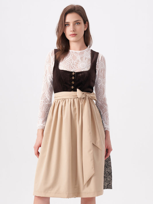 Damen Braun Zwei verdeckte Eingriffstaschen Floralem Muster Dirndl NICOLE