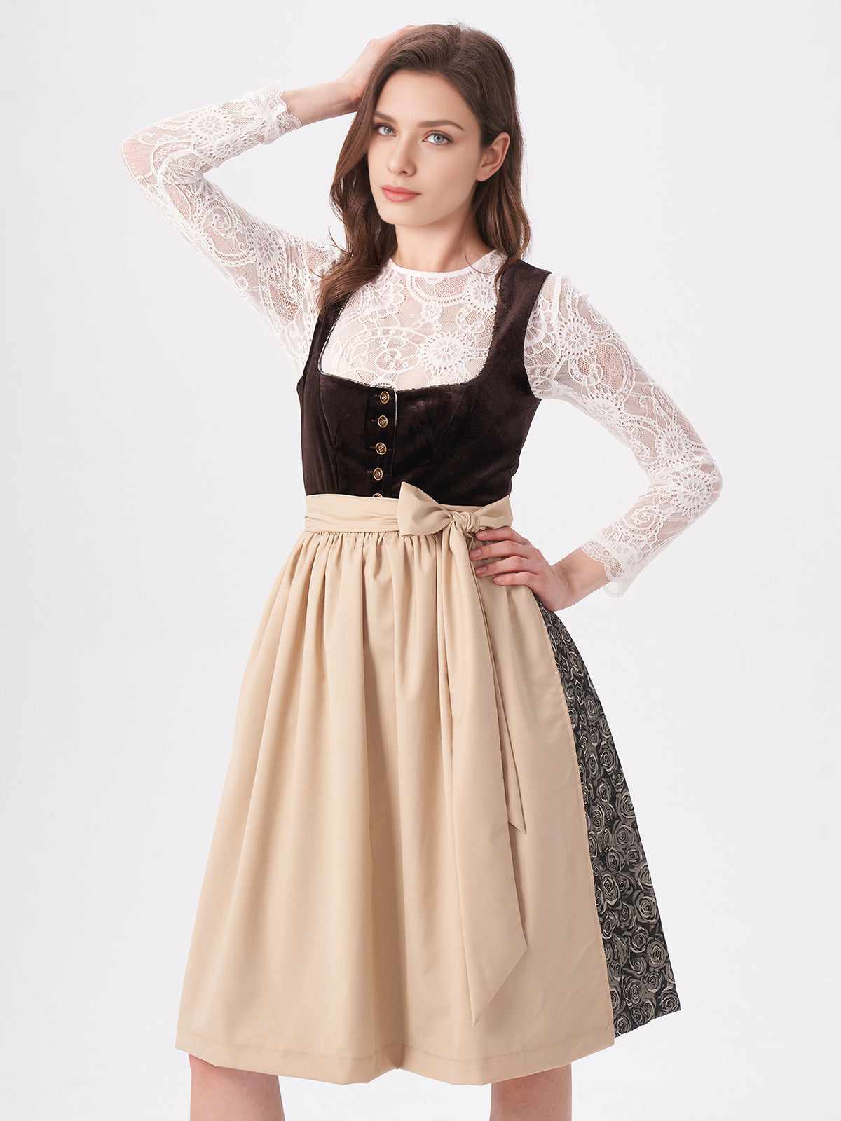 Damen Braun Zwei verdeckte Eingriffstaschen Floralem Muster Dirndl NICOLE