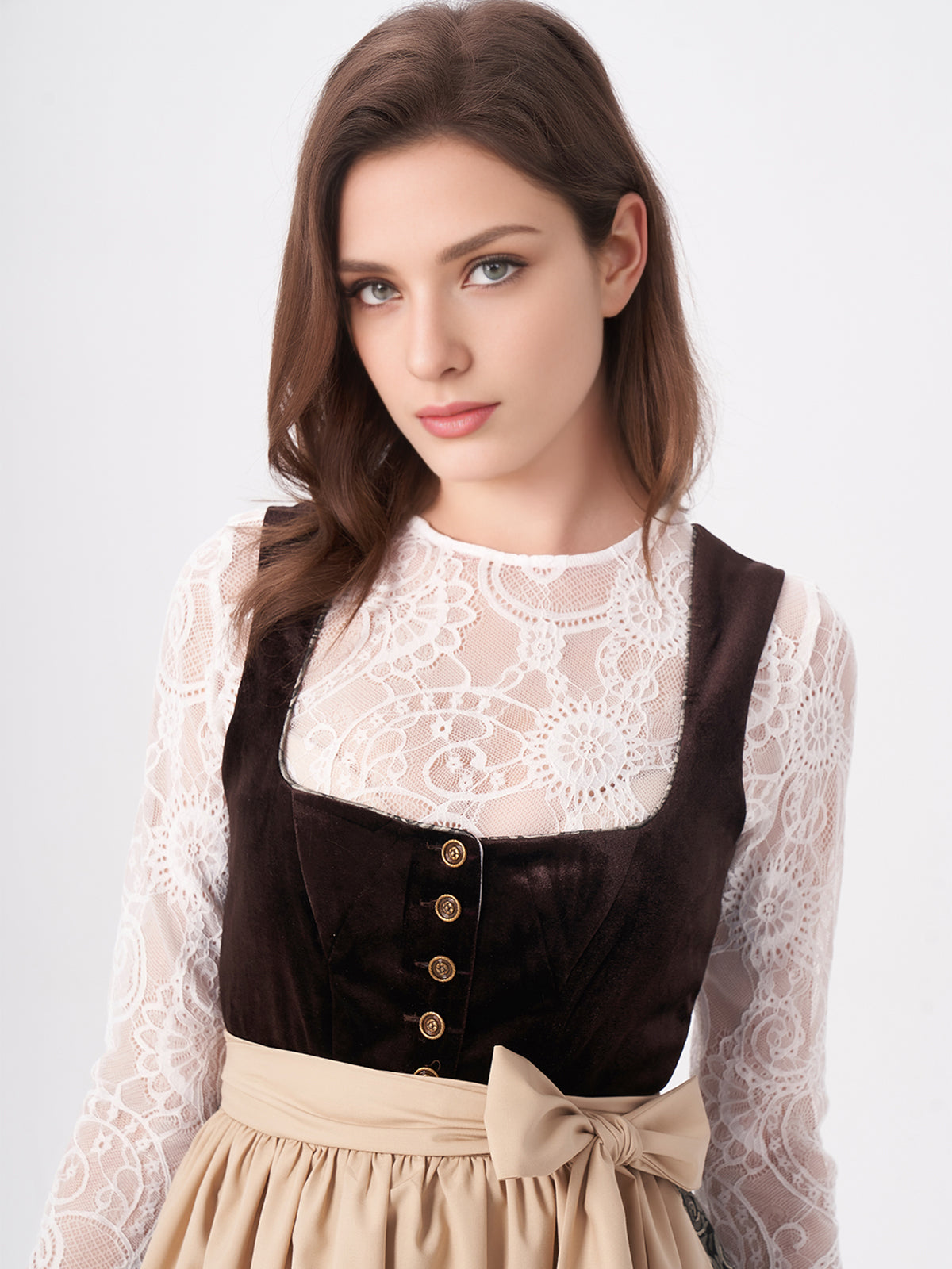 Damen Braun Zwei verdeckte Eingriffstaschen Floralem Muster Dirndl NICOLE