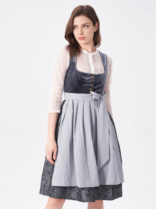 Damen Blau Zwei verdeckte Eingriffstaschen Floralem Muster Dirndl NICOLE