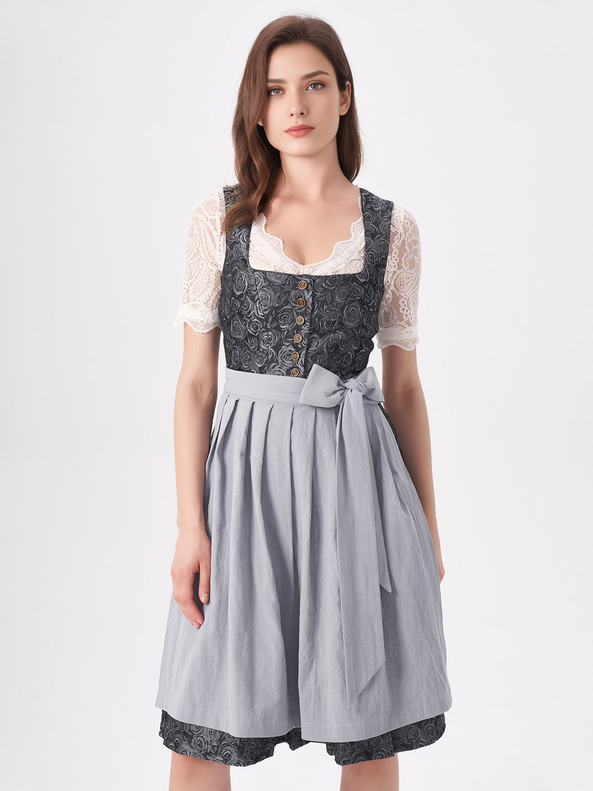 Damen Blau Zwei verdeckte Eingriffstaschen Floralem Muster Dirndl NADINE