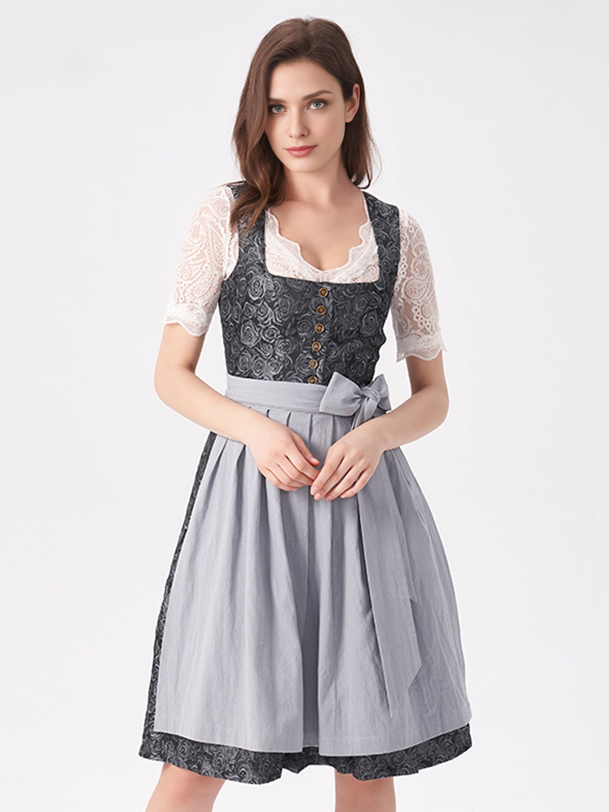 Damen Blau Zwei verdeckte Eingriffstaschen Floralem Muster Dirndl NADINE