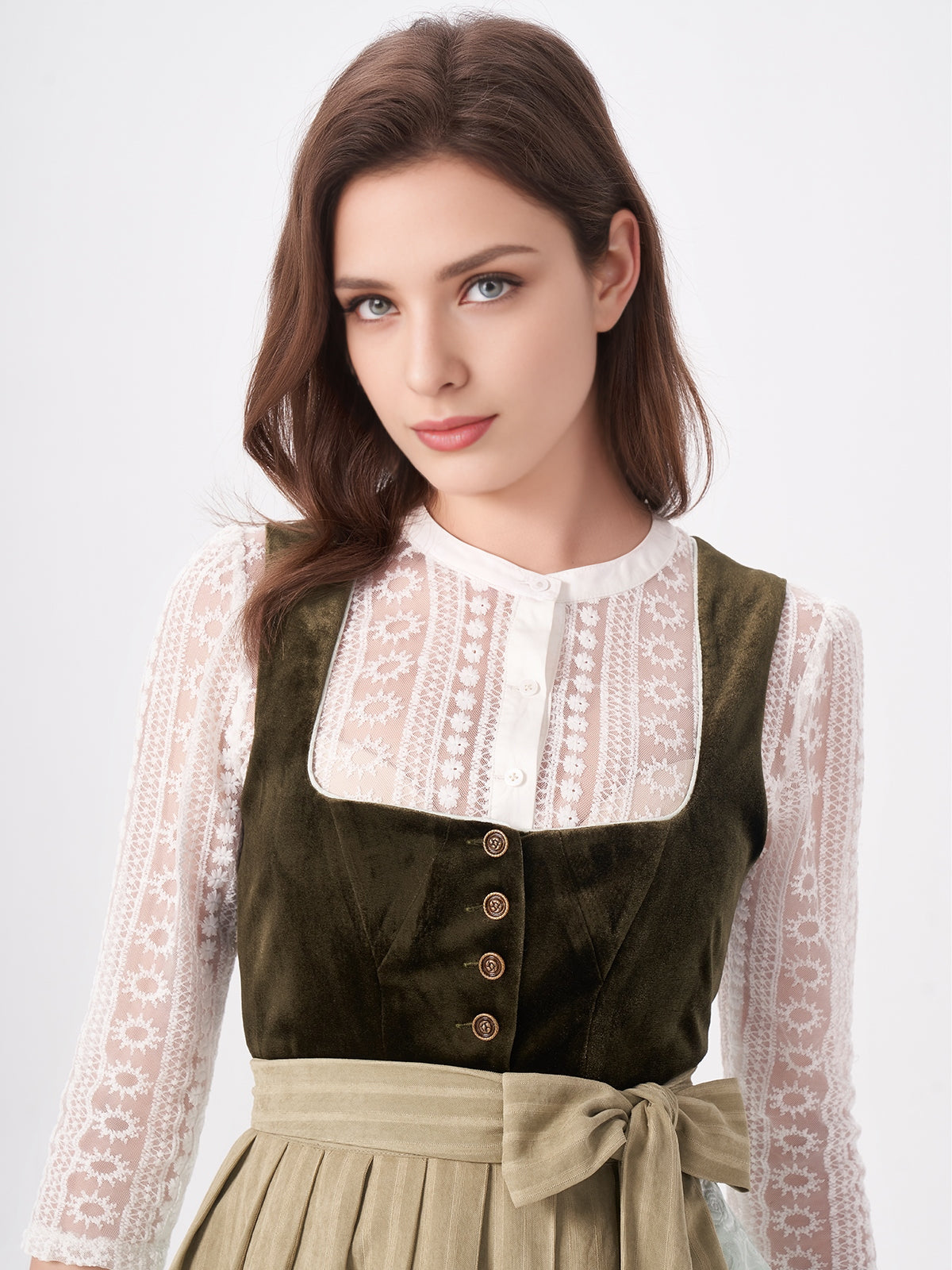 Damen Grün Zwei verdeckte Eingriffstaschen Floralem Muster Dirndl NICOLE