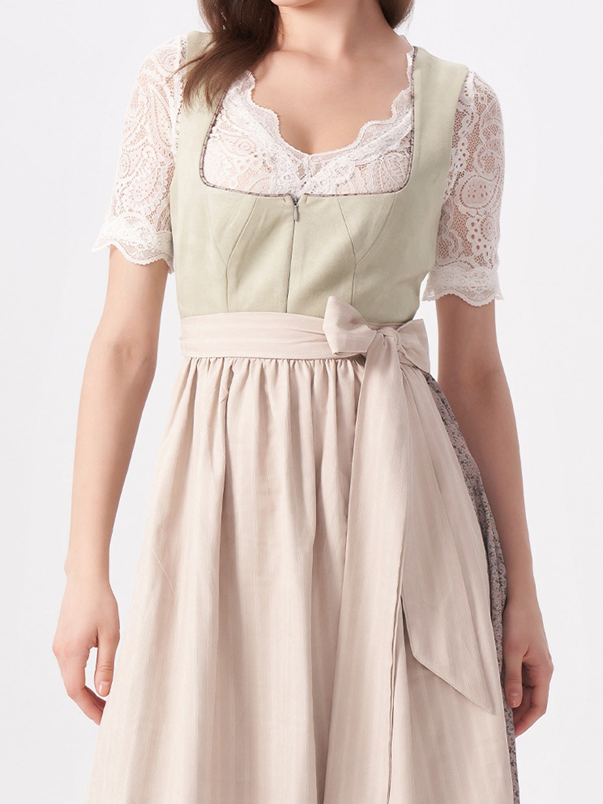 Damen Grün Zwei verdeckte Eingriffstaschen Floralem Muster Dirndl NILA