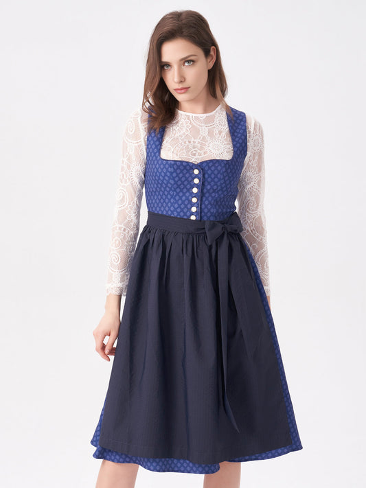 Damen Blau Zwei verdeckte Eingriffstaschen Geometrische Muster Dirndl DANIELA