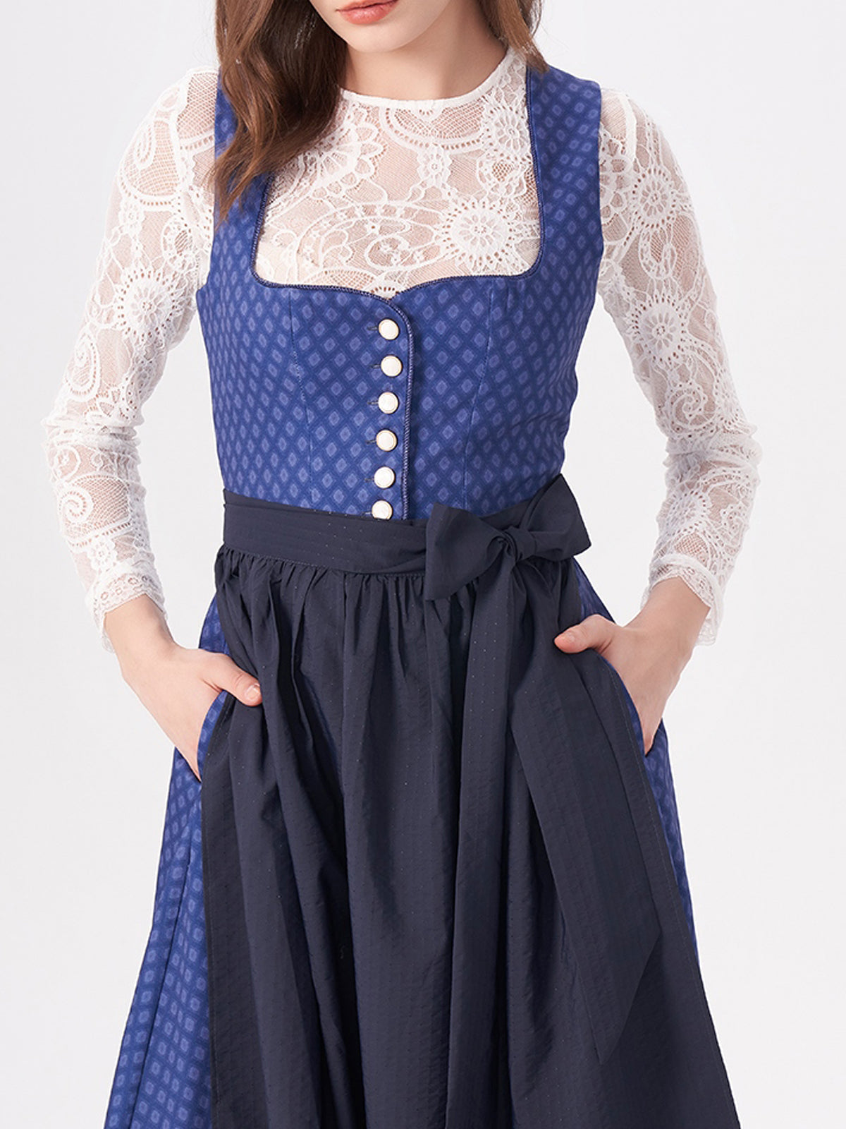 Damen Blau Zwei verdeckte Eingriffstaschen Geometrische Muster Dirndl DANIELA