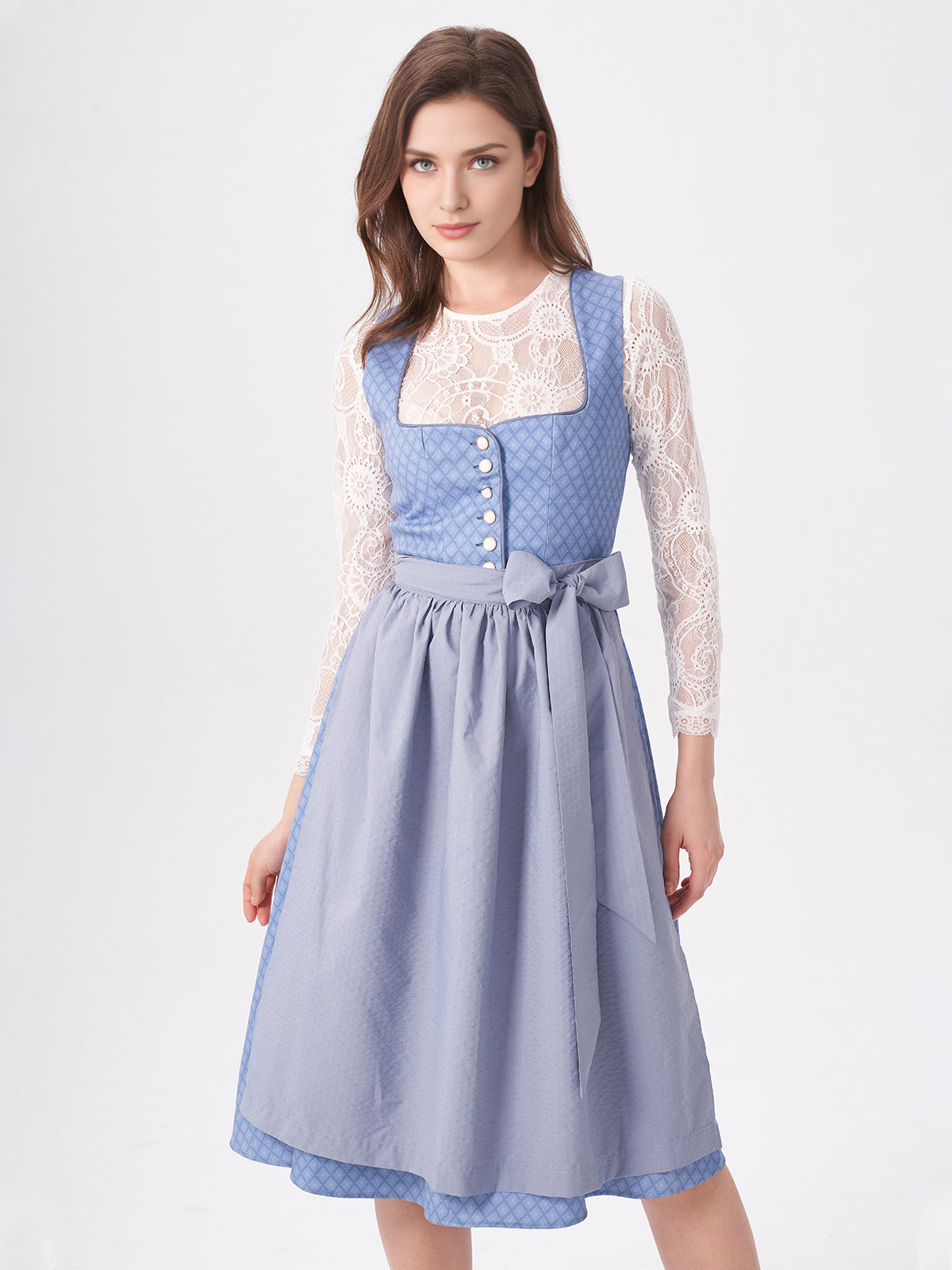 Damen Blau Zwei verdeckte Eingriffstaschen Geometrische Muster Dirndl DANIELA