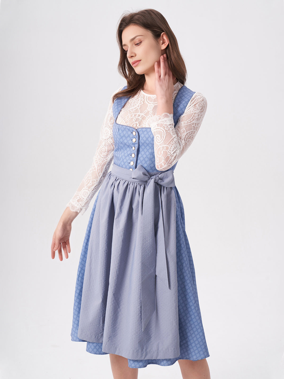 Damen Blau Zwei verdeckte Eingriffstaschen Geometrische Muster Dirndl DANIELA