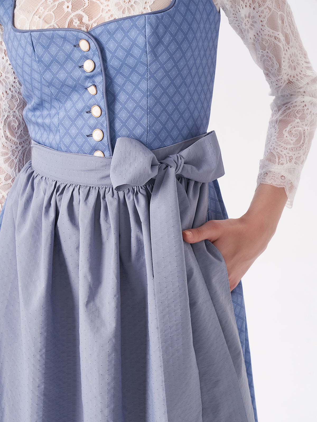 Damen Blau Zwei verdeckte Eingriffstaschen Geometrische Muster Dirndl DANIELA