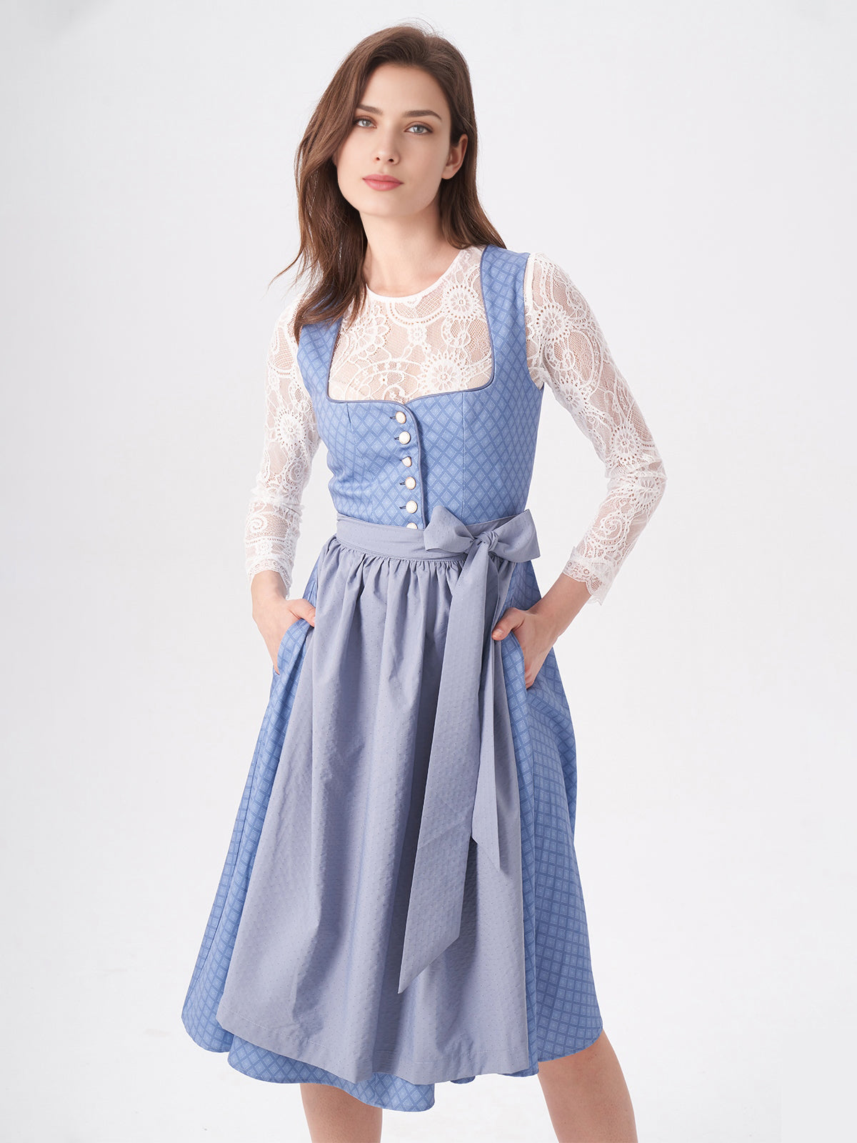 Damen Blau Zwei verdeckte Eingriffstaschen Geometrische Muster Dirndl DANIELA