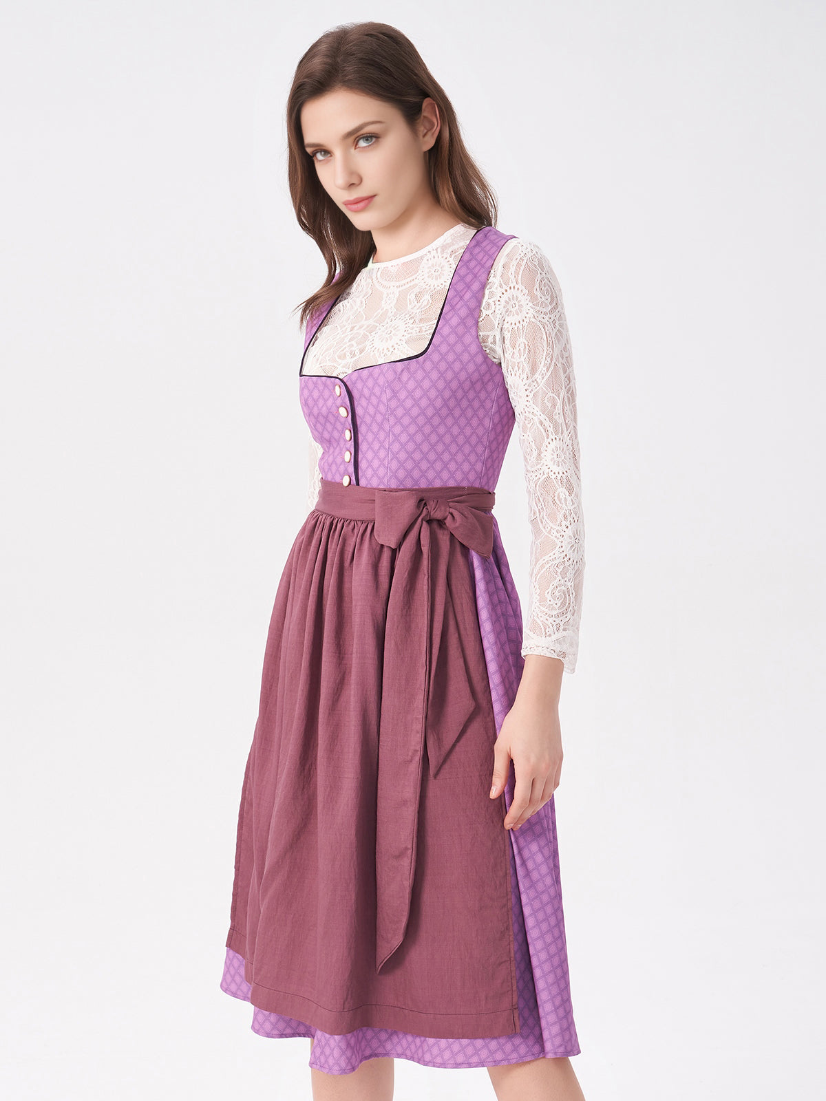 Damen Lila Zwei verdeckte Eingriffstaschen Geometrische Muster Dirndl DANIELA