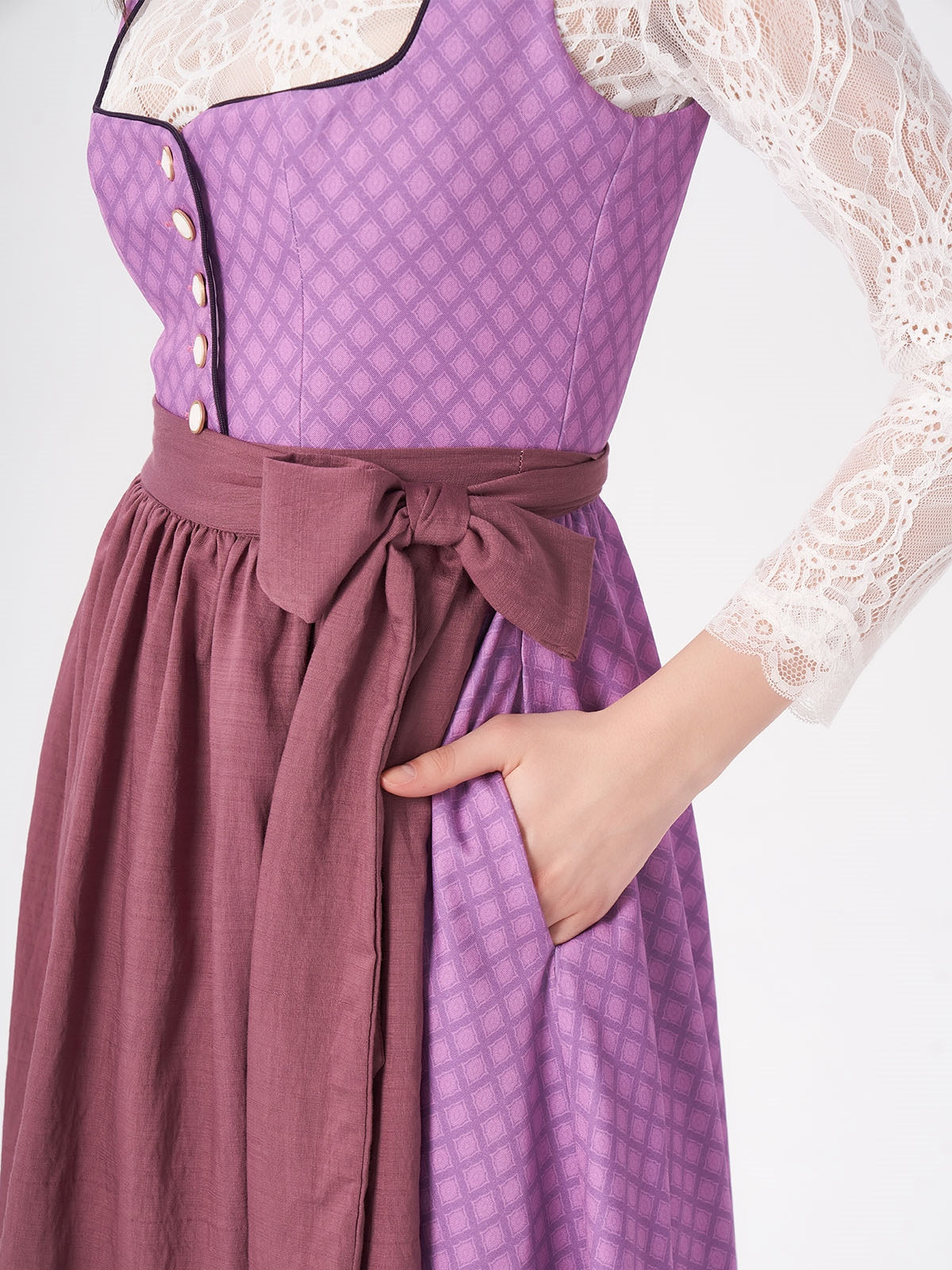 Damen Lila Zwei verdeckte Eingriffstaschen Geometrische Muster Dirndl DANIELA