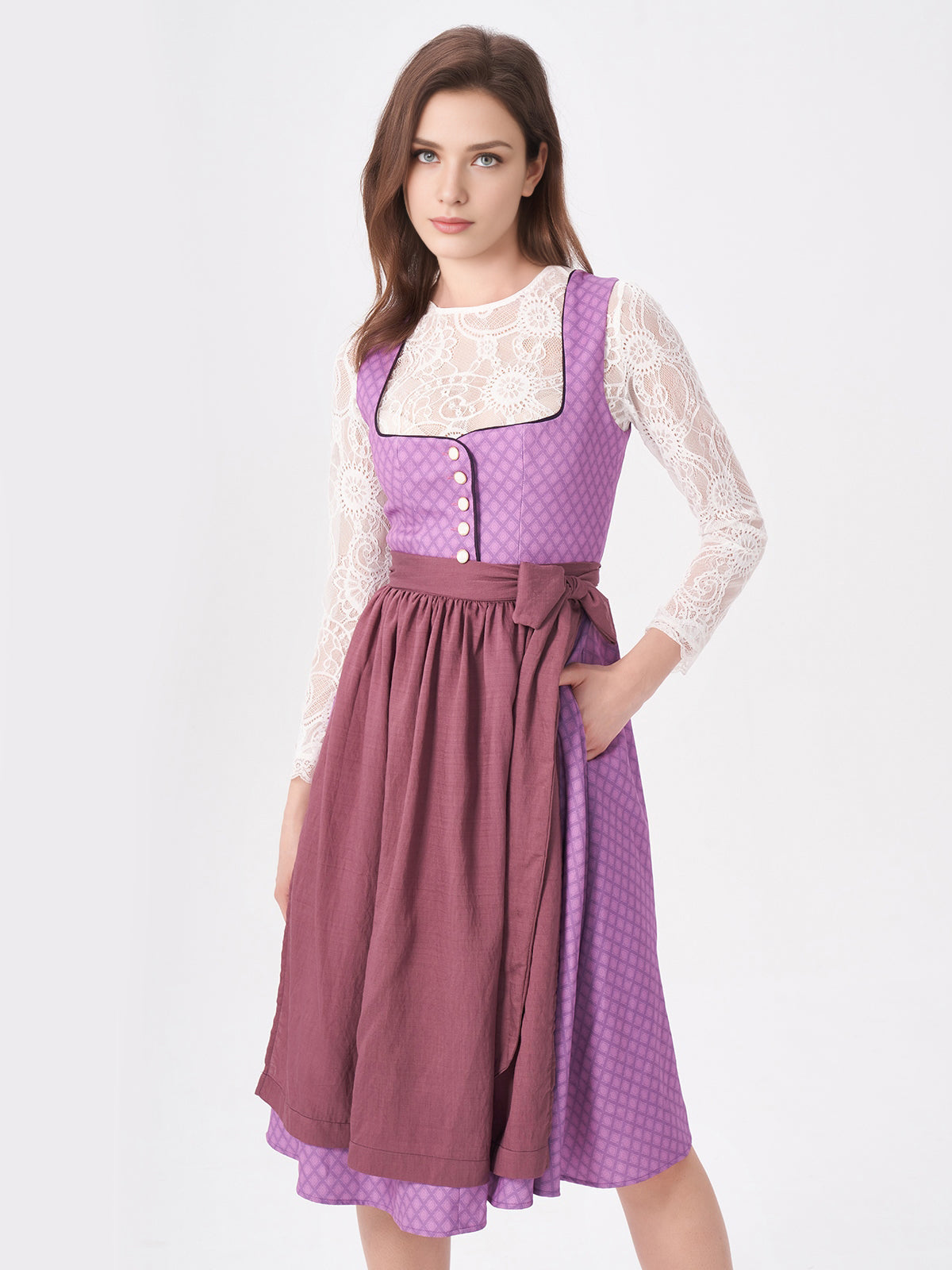 Damen Lila Zwei verdeckte Eingriffstaschen Geometrische Muster Dirndl DANIELA