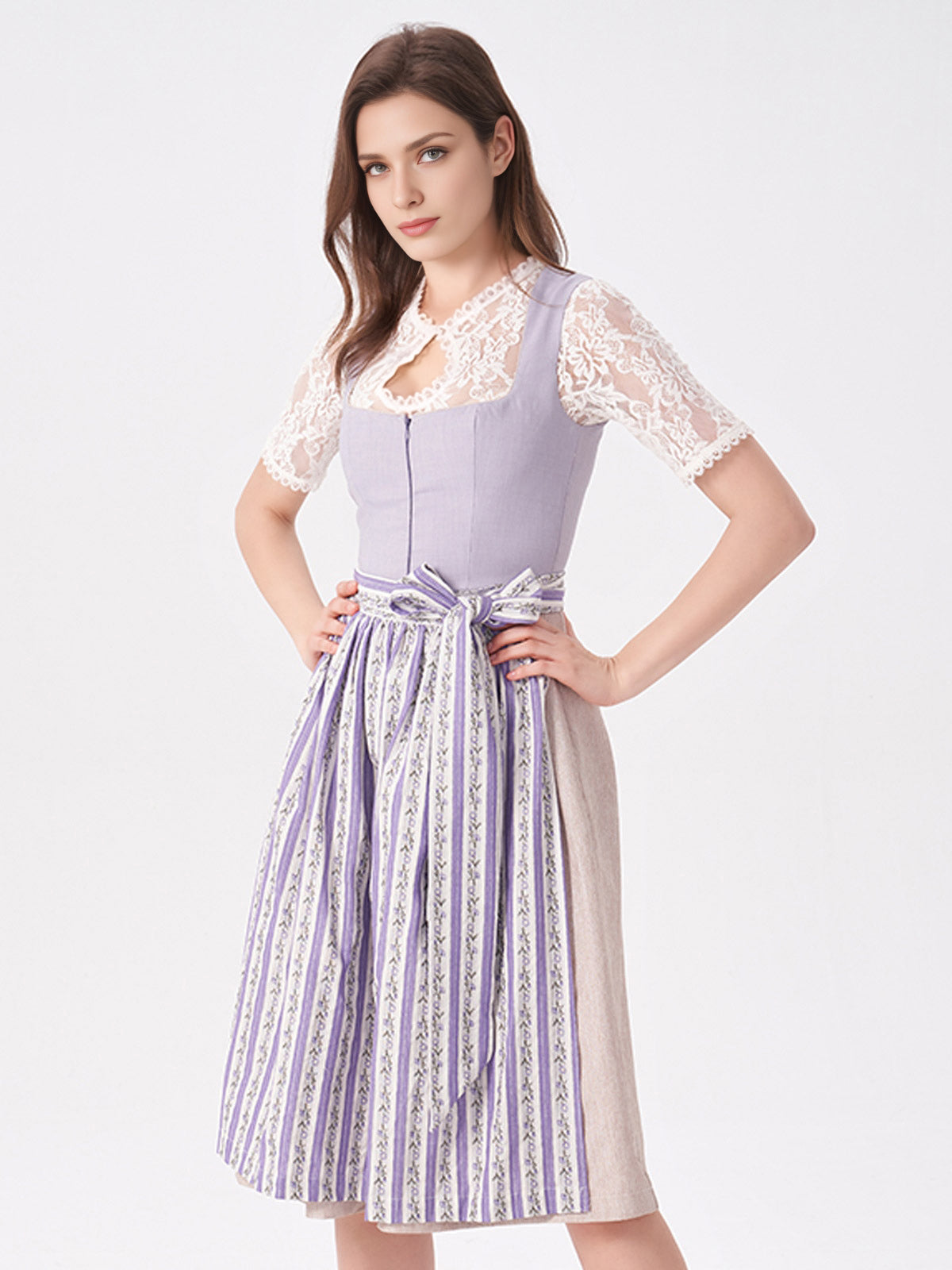 Damen Lila Zwei verdeckte Eingriffstaschen Floralem Muster Dirndl KRISTIN