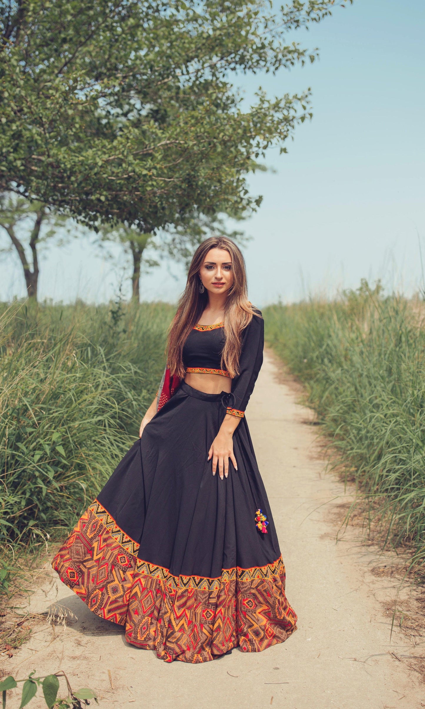 Cadence Black Print Trim Chaniya Choli Set
