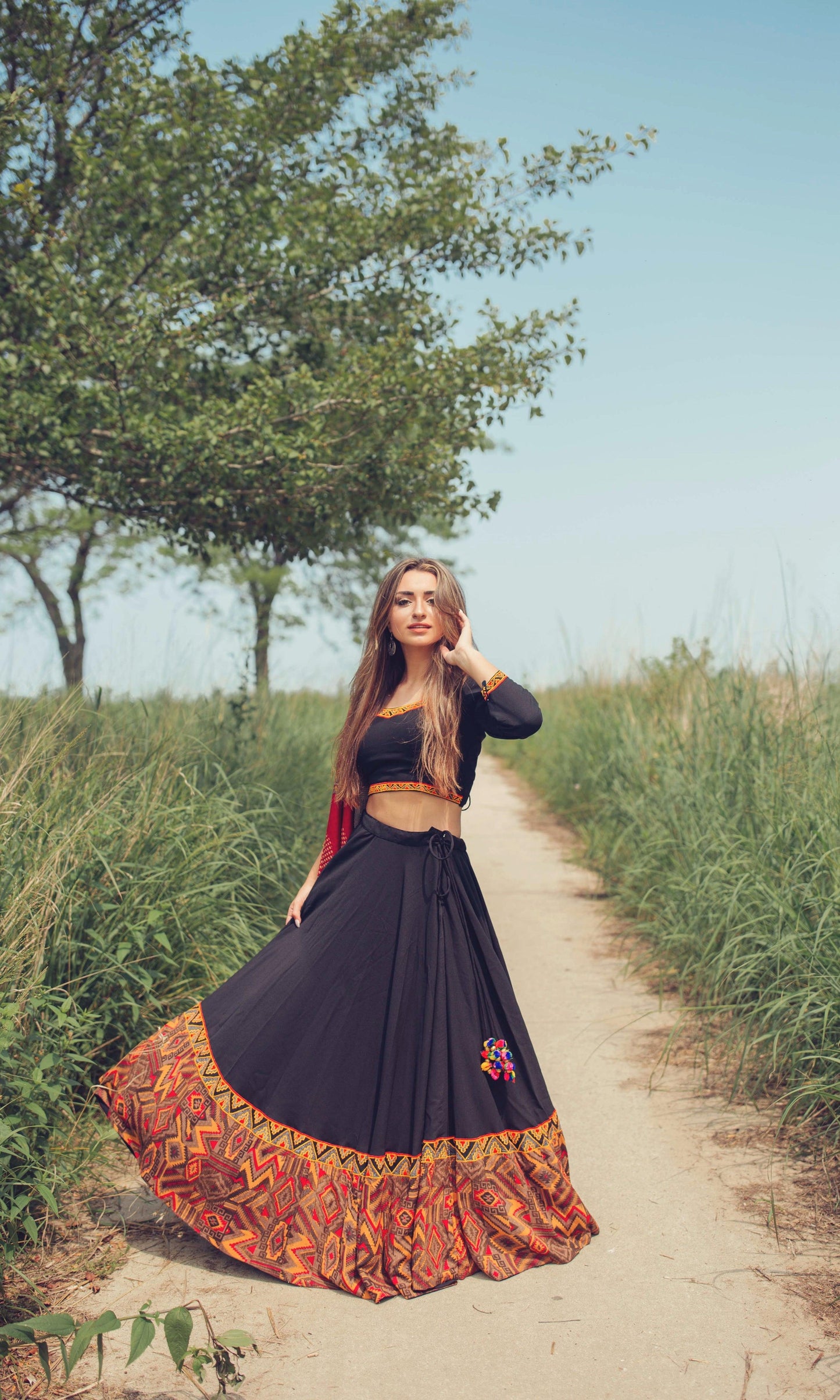 Cadence Black Print Trim Chaniya Choli Set