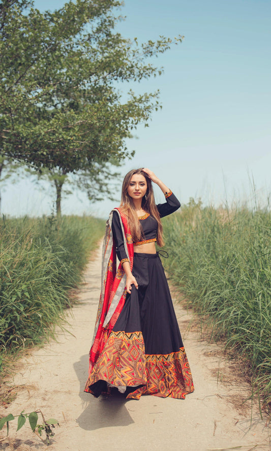 Cadence Black Print Trim Chaniya Choli Set