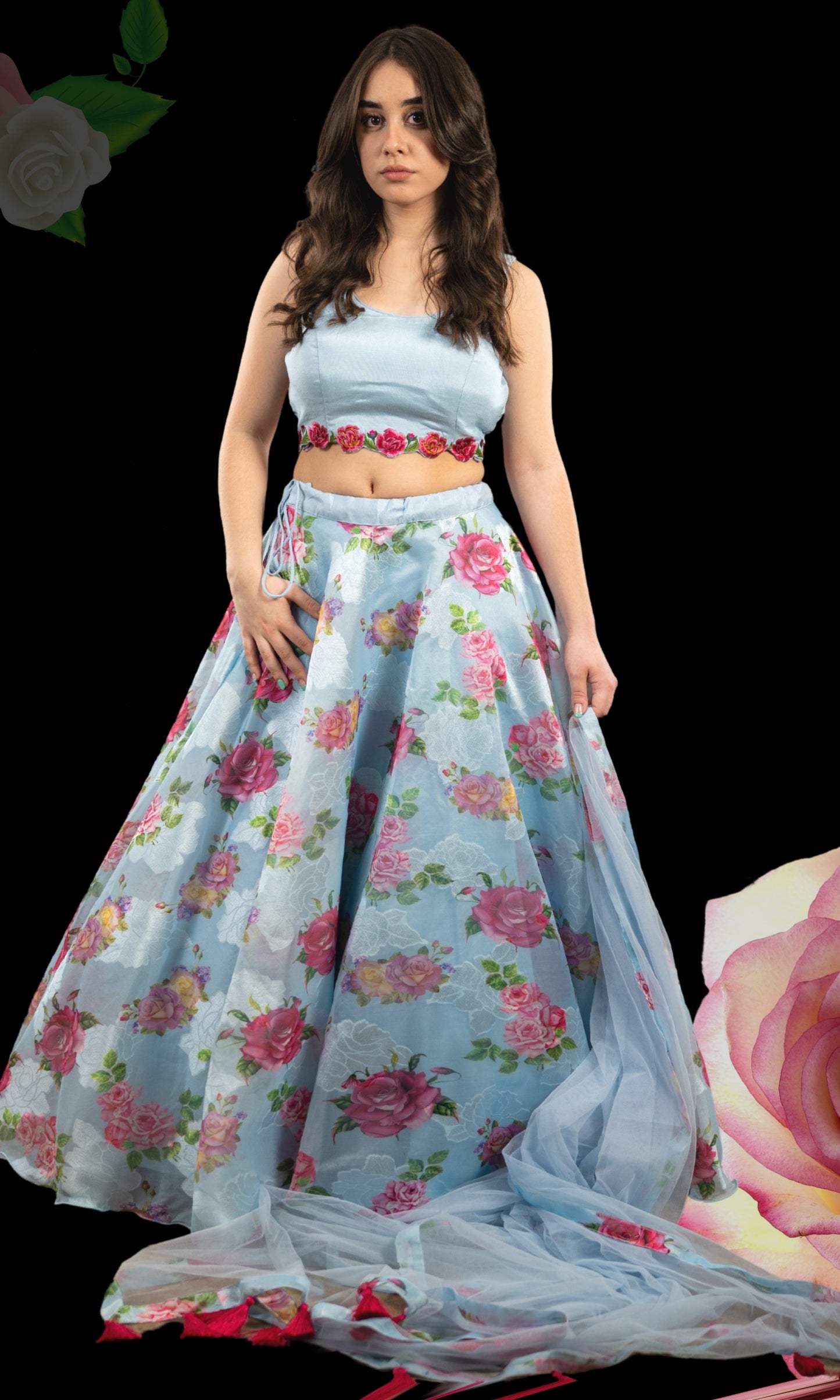 Floral Light Blue Lehenga Choli Set