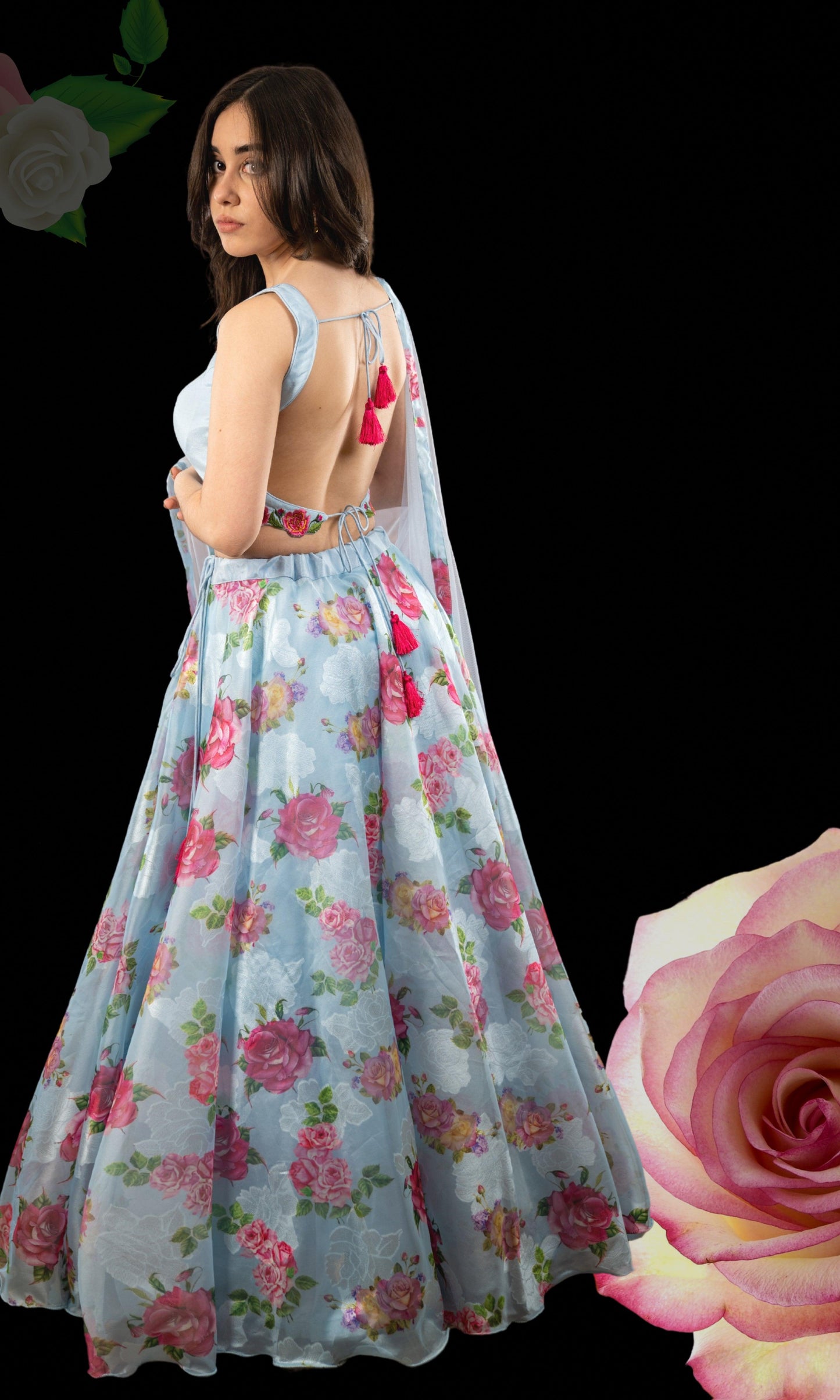 Floral Light Blue Lehenga Choli Set