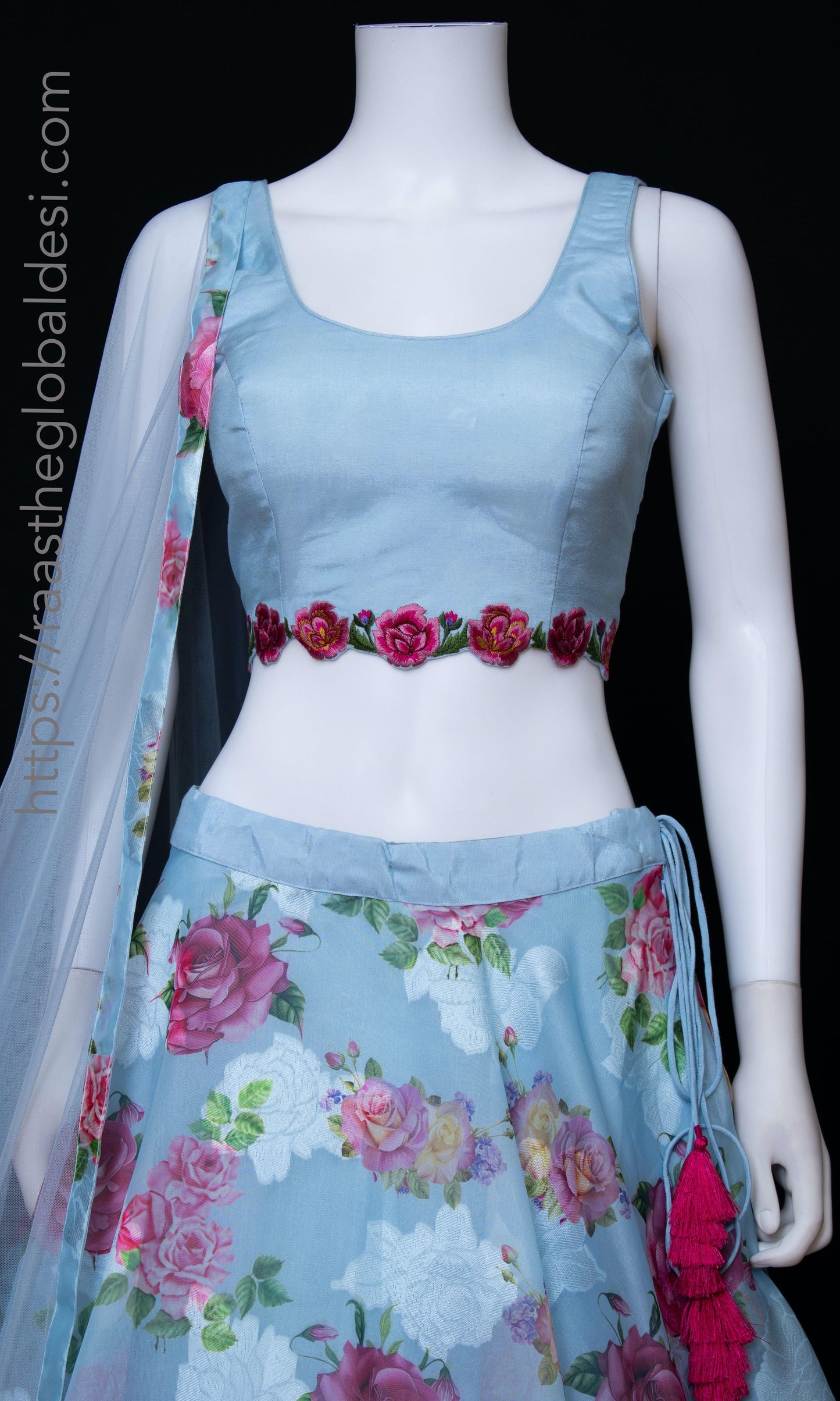 Floral Light Blue Lehenga Choli Set