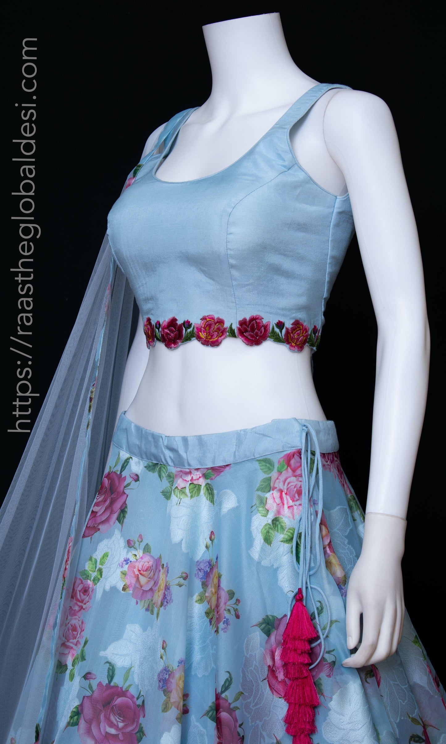 Floral Light Blue Lehenga Choli Set