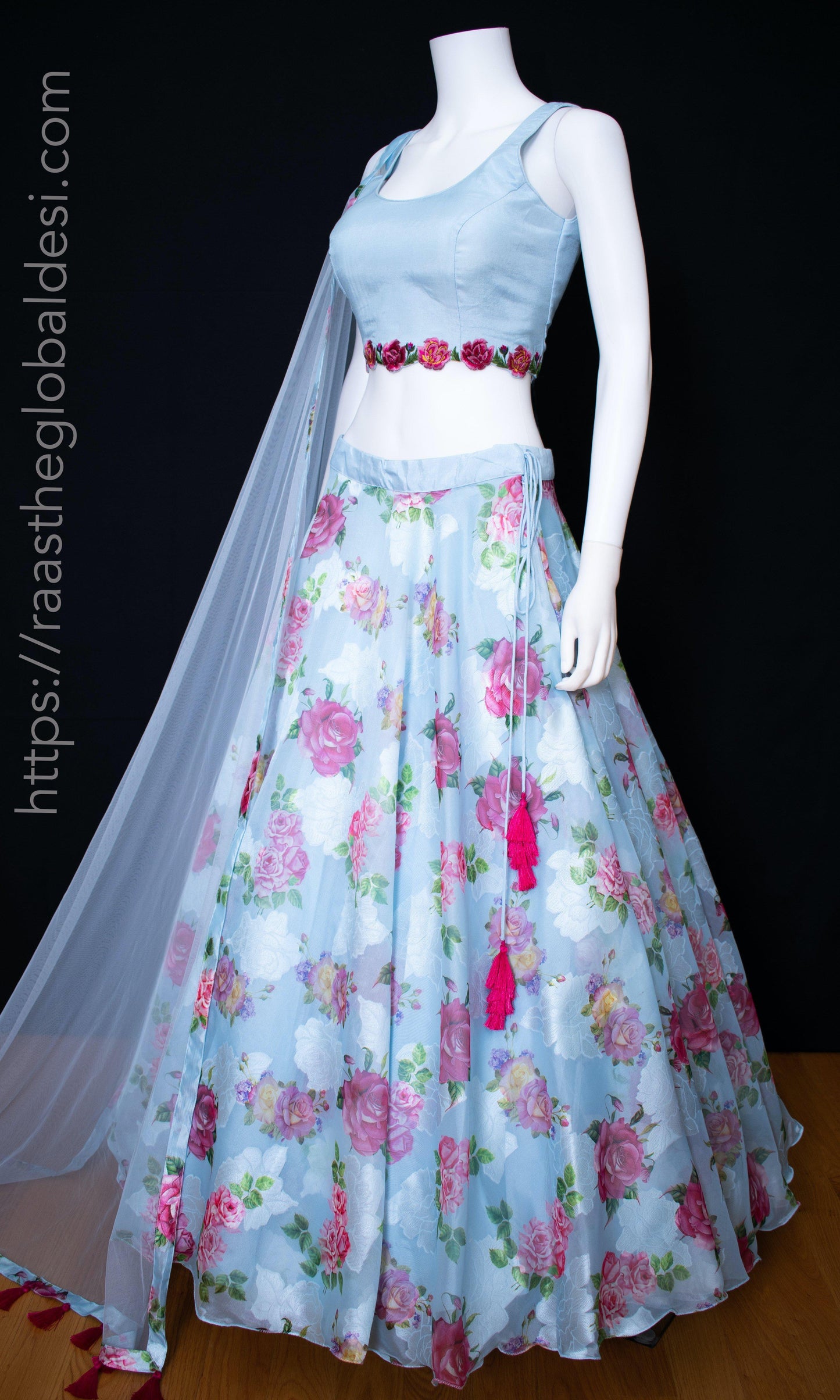 Floral Light Blue Lehenga Choli Set