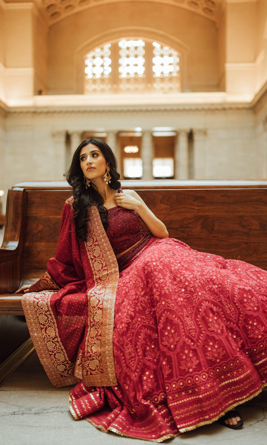 Emmy Maroon Heavy Embroidery Lehenga