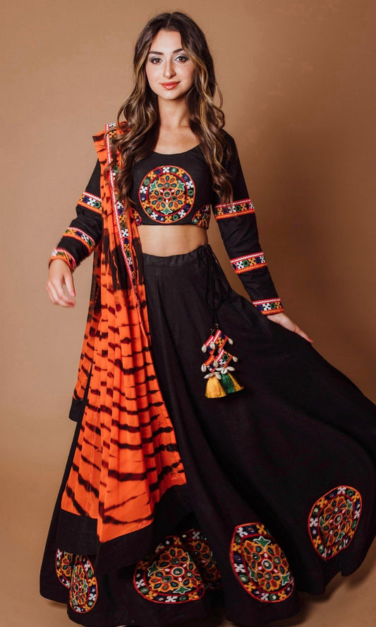 Lyra Black Cotton Chaniya Choli Set