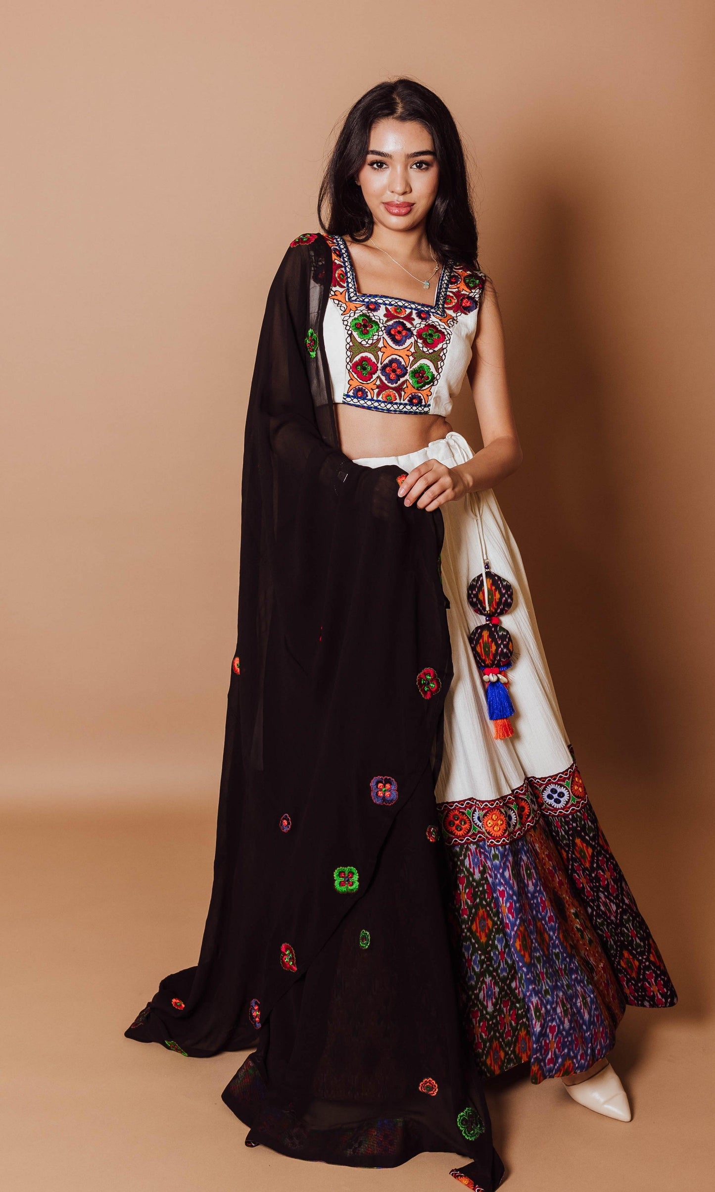 Andi White and Multicolor Print Lehenga Choli