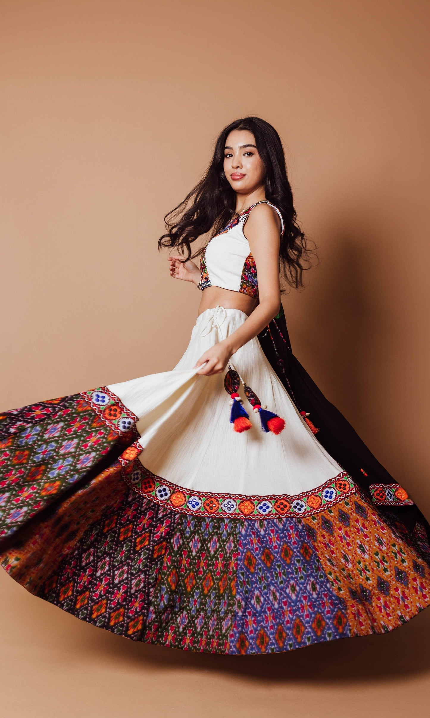Andi White and Multicolor Print Lehenga Choli