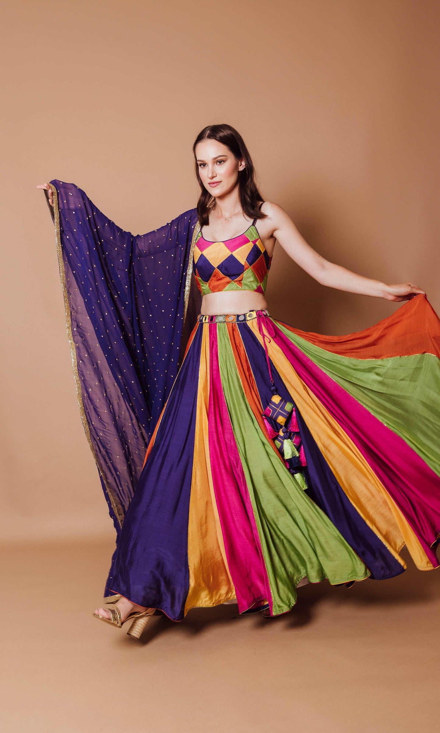 Noa Multicolor Lehenga Choli with Sequins Dupatta