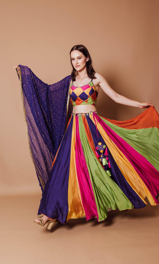 Noa Multicolor Lehenga Choli with Sequins Dupatta