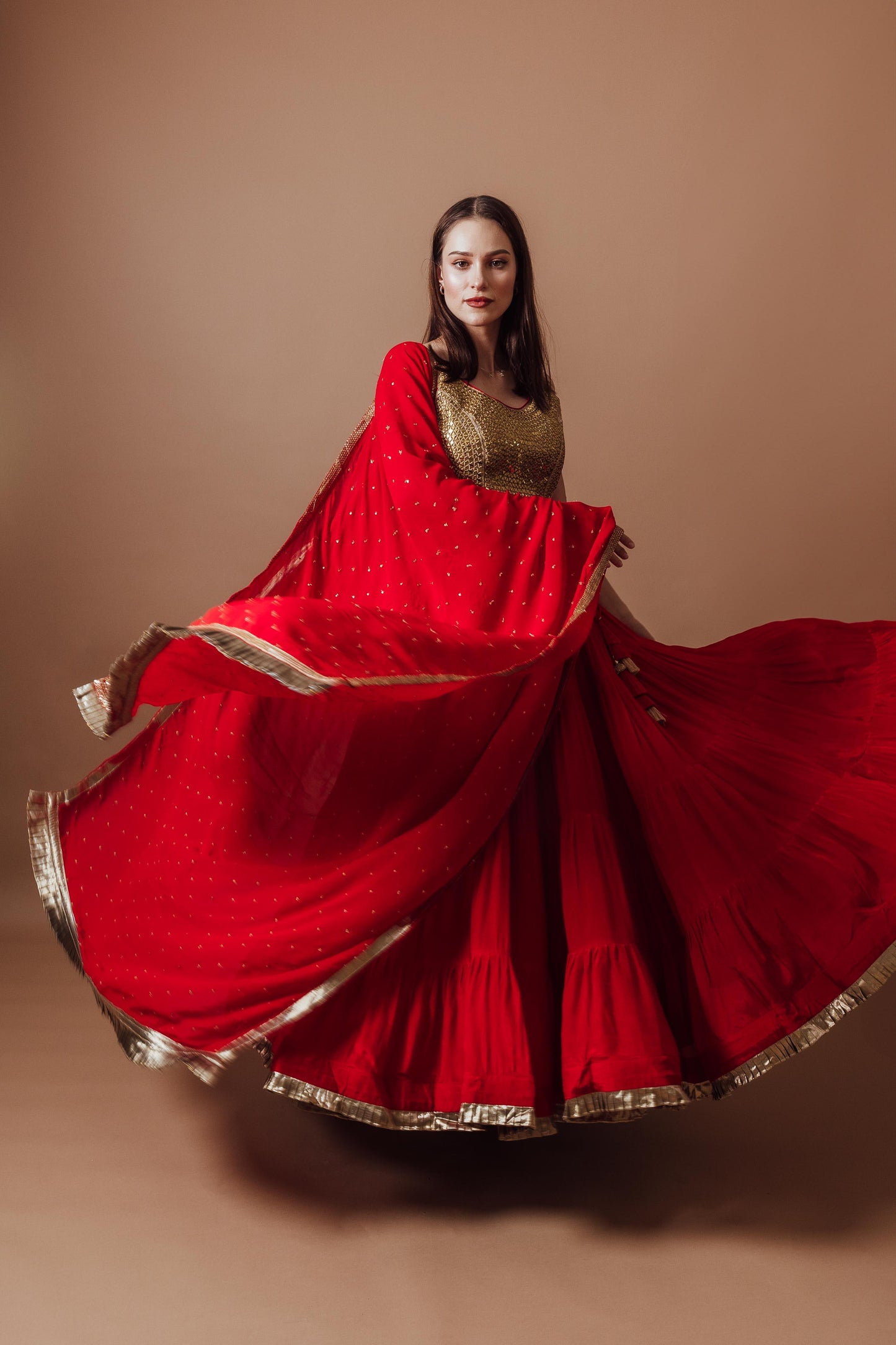 Charlotte Red and Gold Lehenga Set