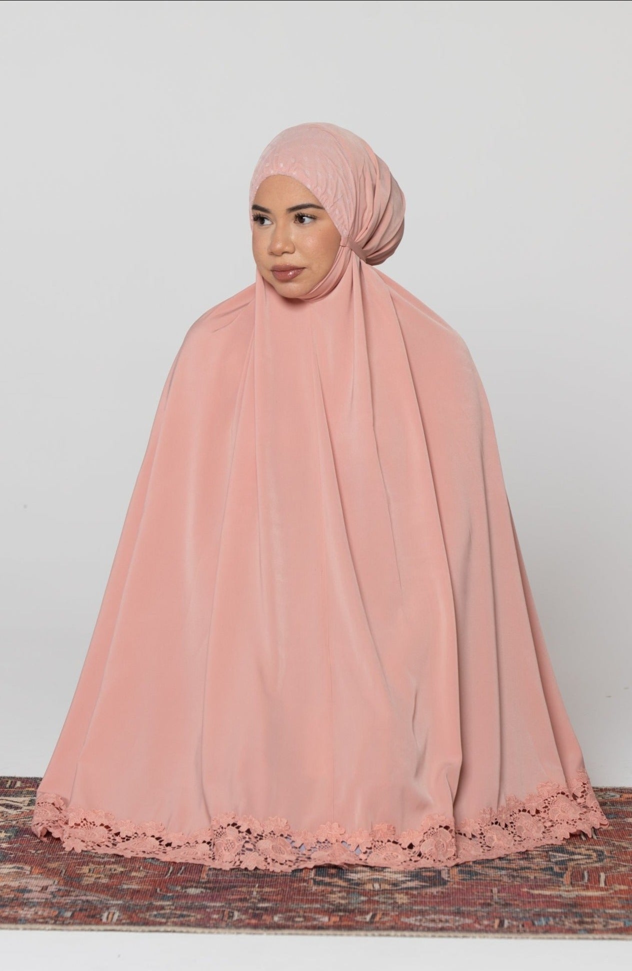 Coral Two Piece Lace Salah Prayer Outfit