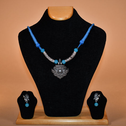 Blue Necklace with Peacock Earrings