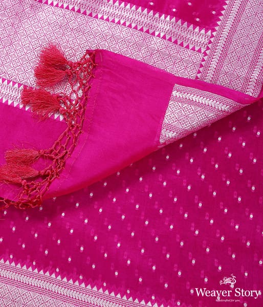 Handwoven Bnaarsi organza dupatta in hot pink with silver zari weave