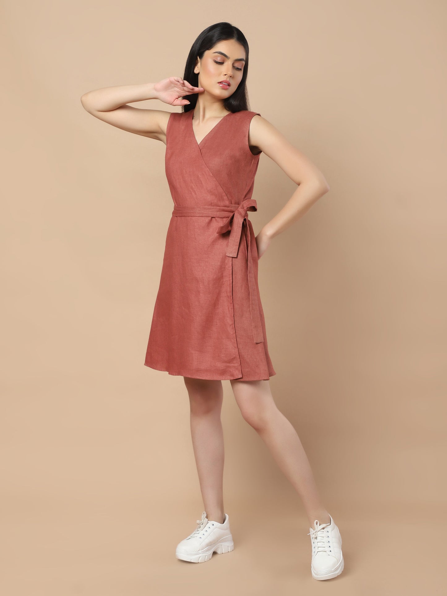 Sleeveless Hemp Wrap Dress