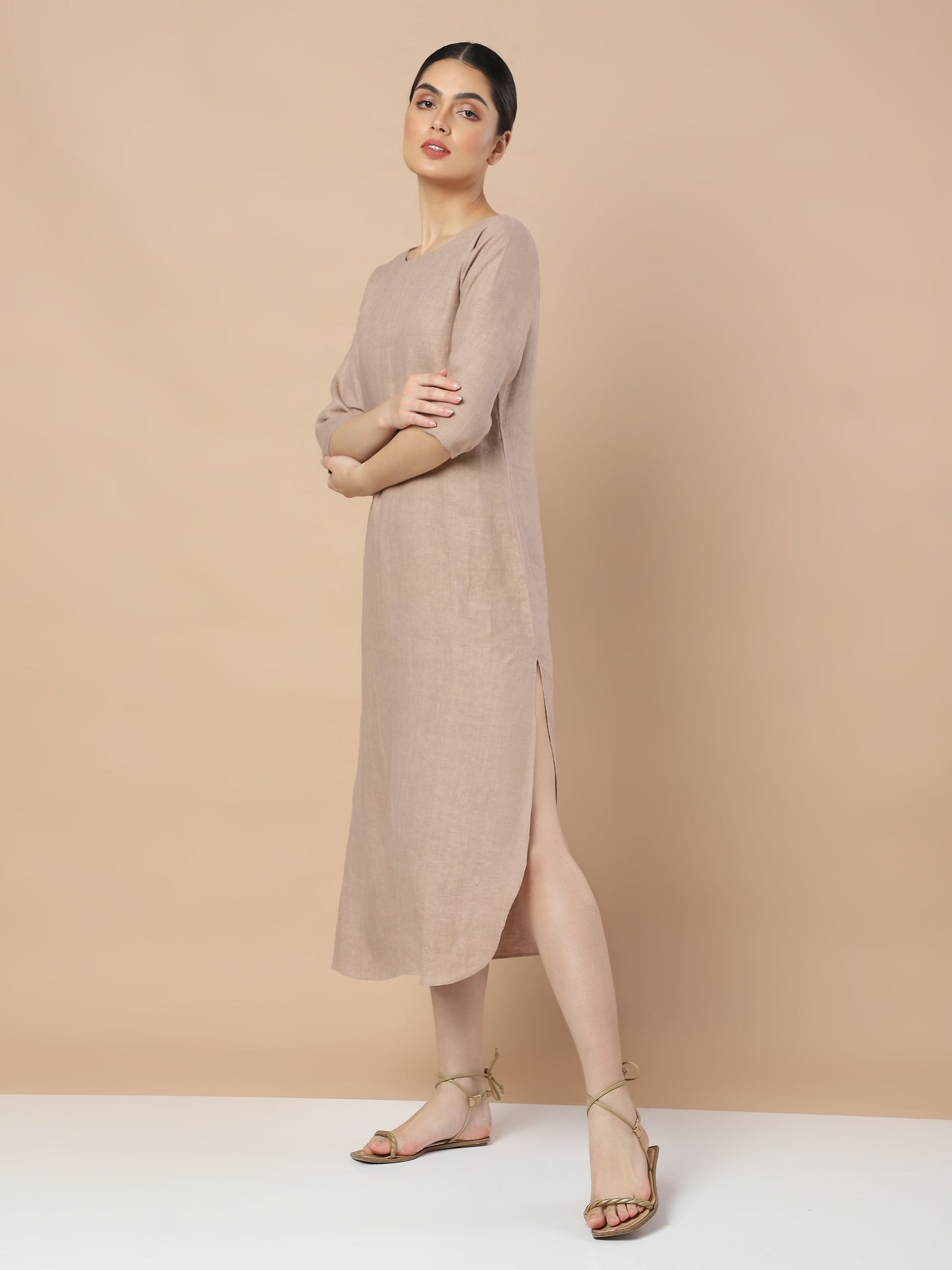 Elegance: Hemp Single Slit Full Sleeves Dress