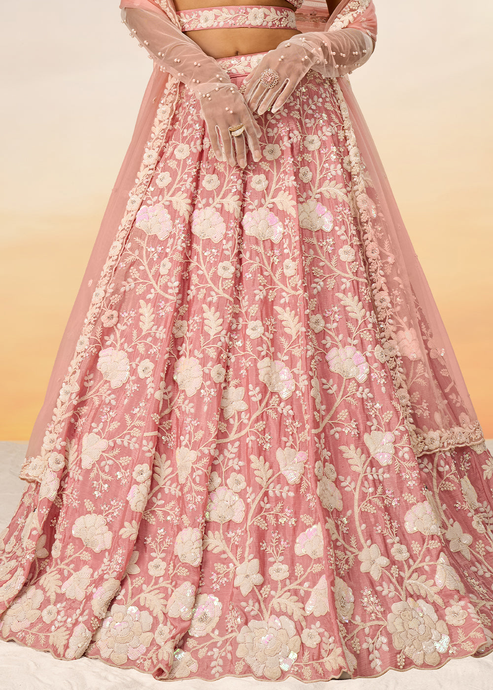 Flamingo Pink Georgette Lehenga Choli with Sequins & Zarkan Embroidery work