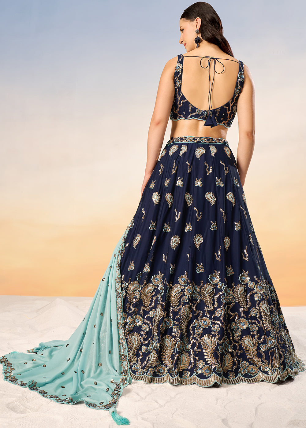 Navy Blue Georgette Lehenga Choli with Heavy Sequins Embroidery work