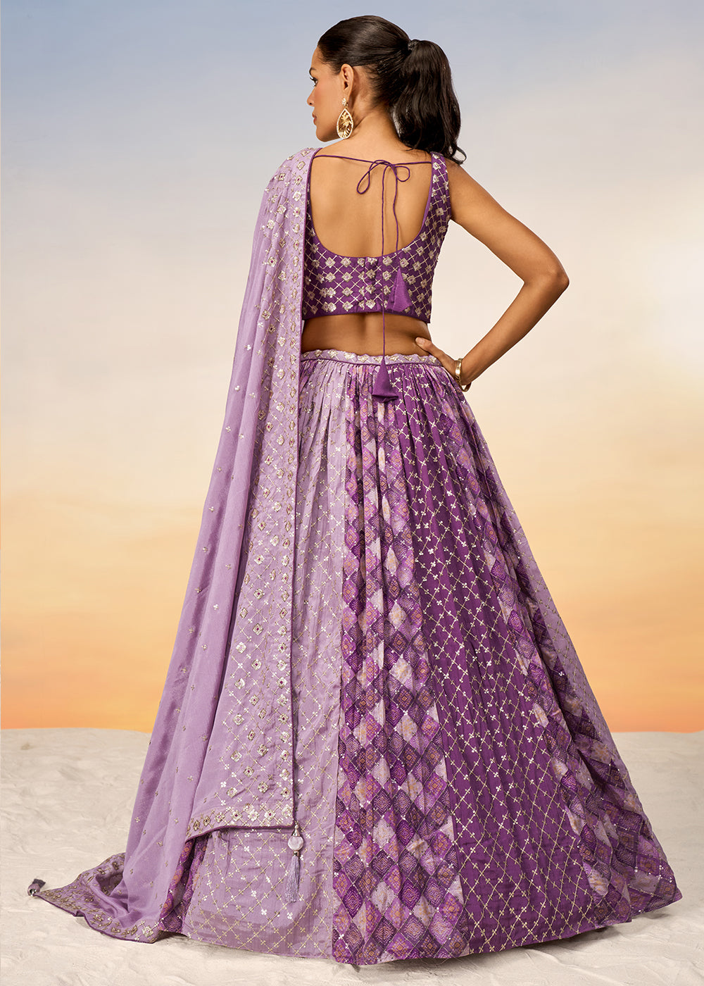 Shades Of Purple Chiffon Lehenga Choli with Sequins work