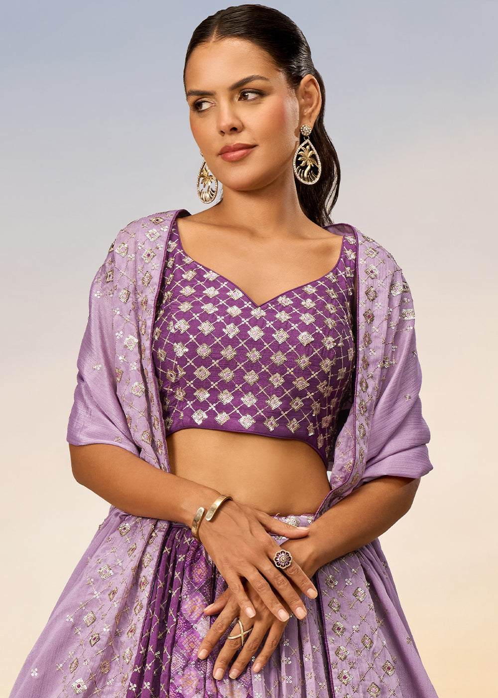 Shades Of Purple Chiffon Lehenga Choli with Sequins work