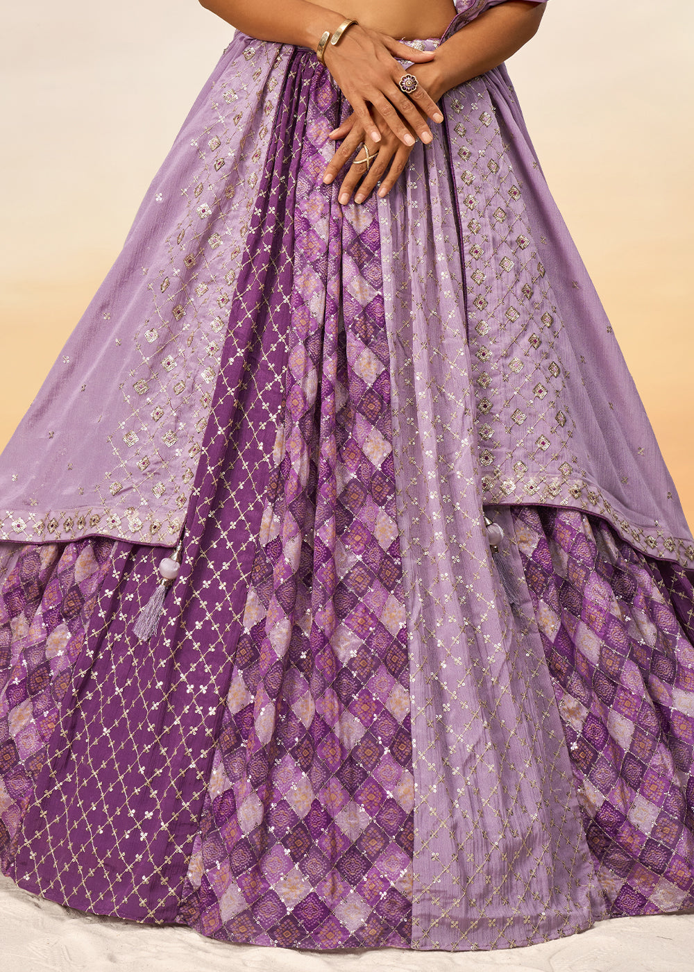 Shades Of Purple Chiffon Lehenga Choli with Sequins work