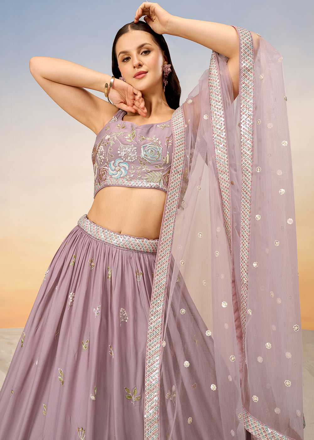 Wisteria Purple Georgette Lehenga Choli with Sequins work