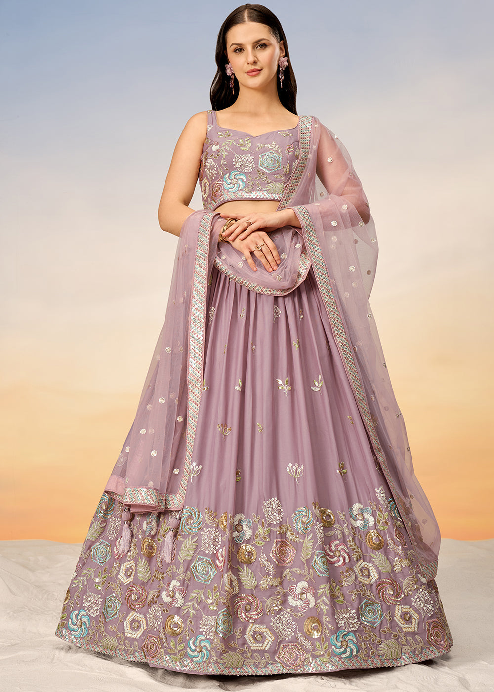 Wisteria Purple Georgette Lehenga Choli with Sequins work