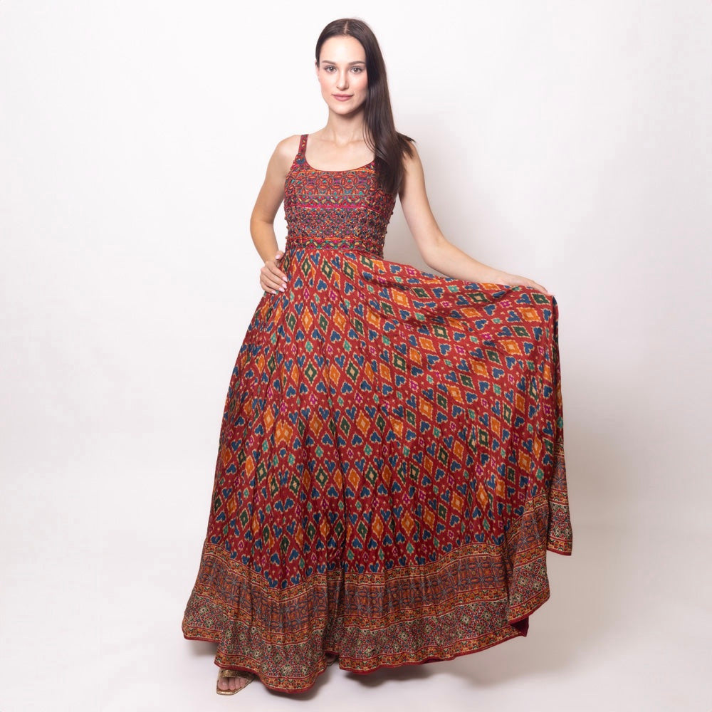 Louisa Red Dress with Patola Print
