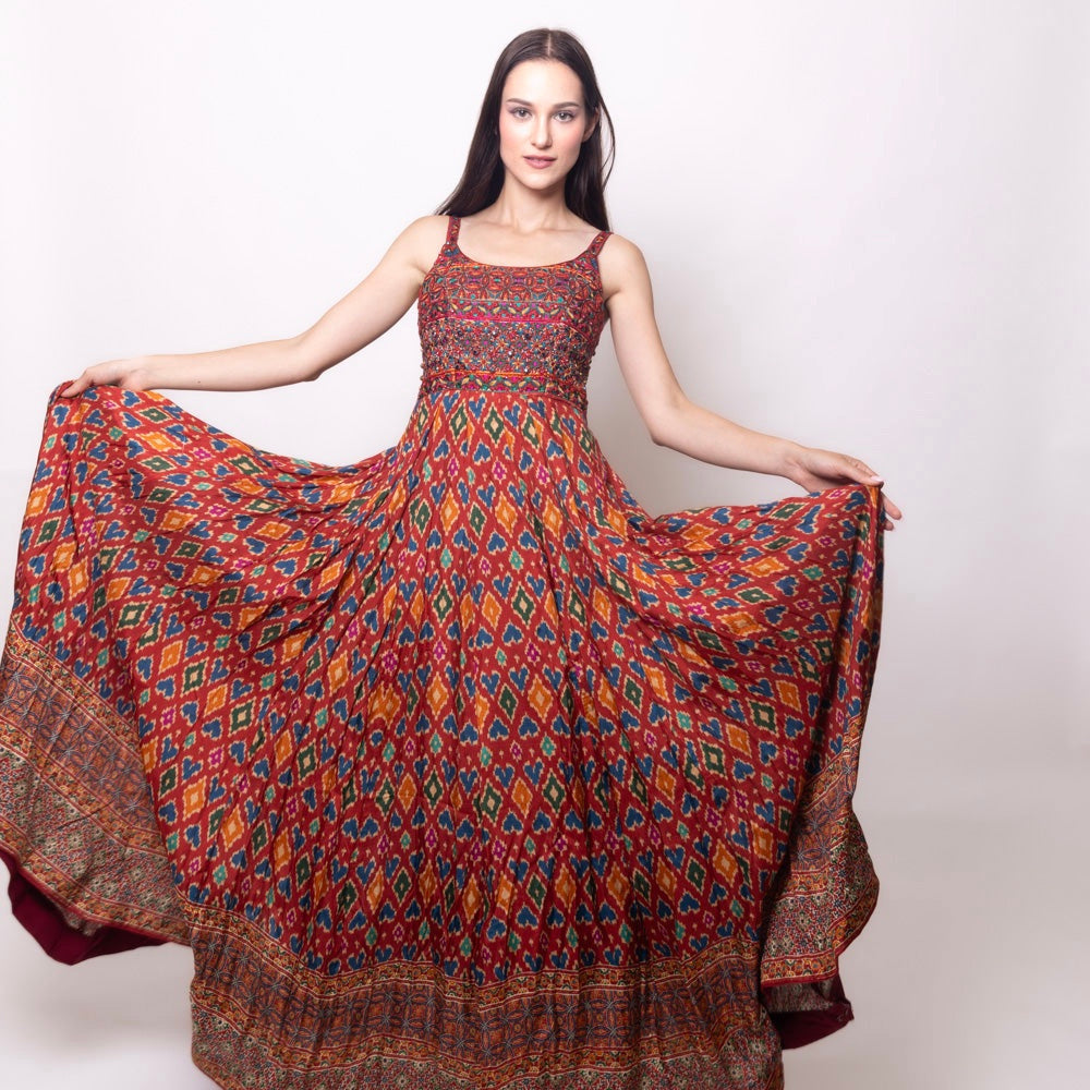 Louisa Red Dress with Patola Print