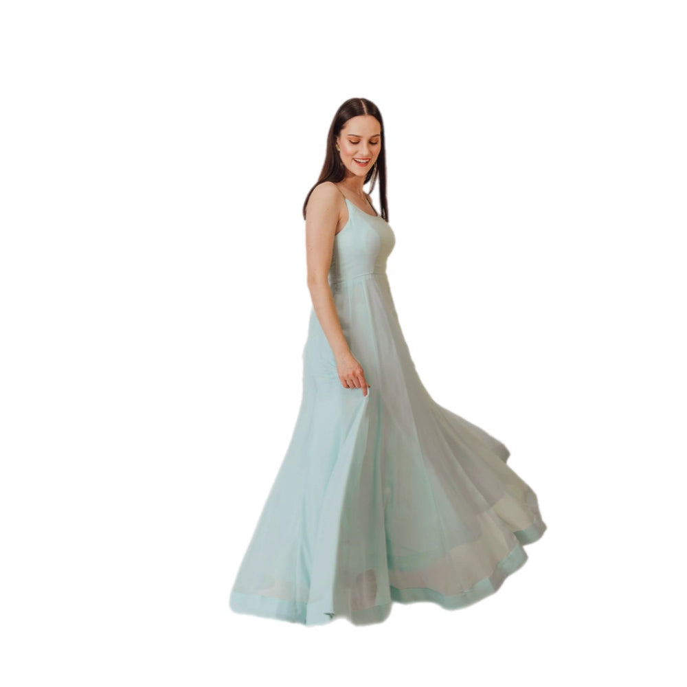 Niki Sky Blue Shimmer Gown with Drape